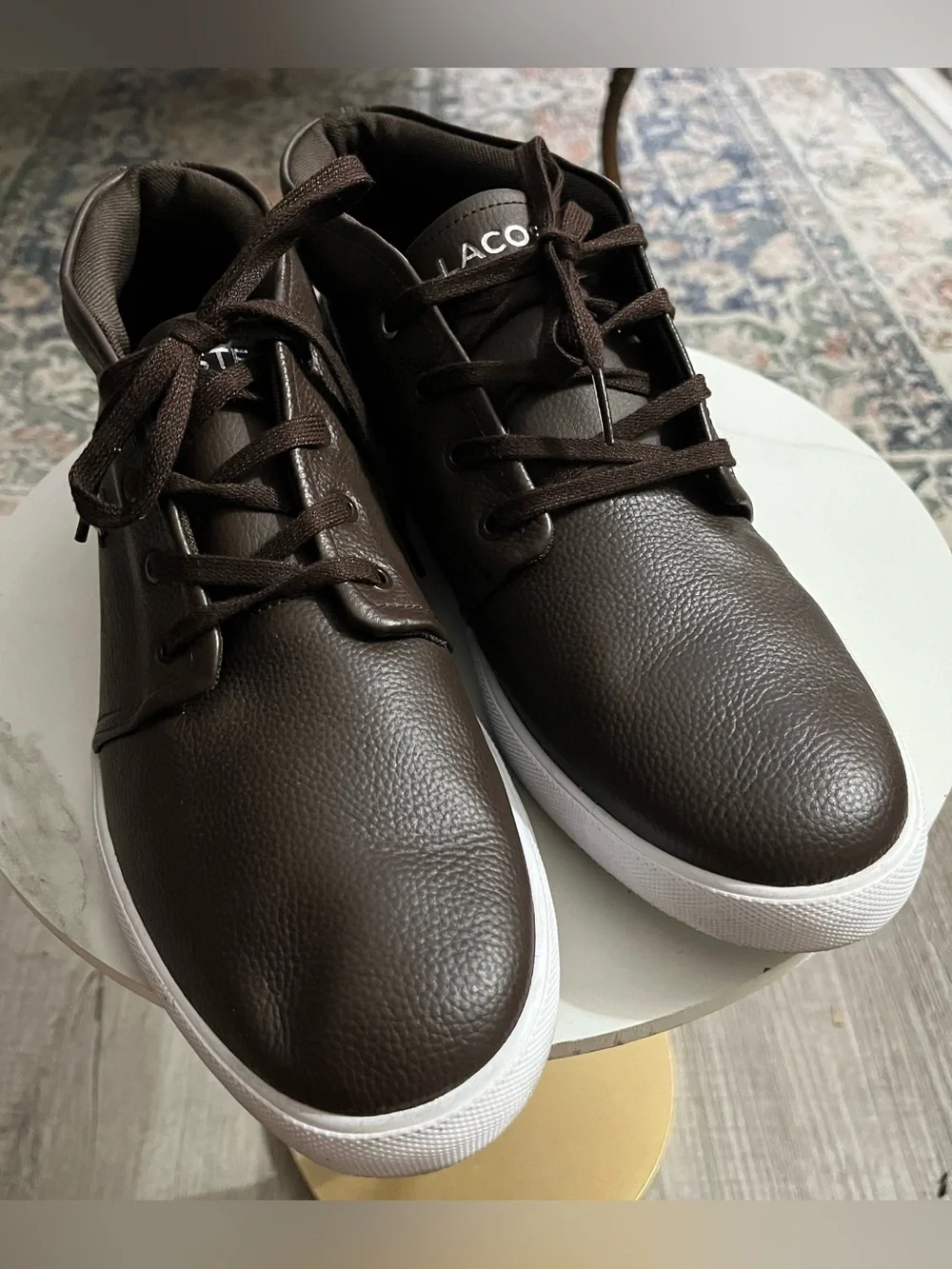 Lacoste Men’s Dark Brown Leather Chukka Boots with White Sole